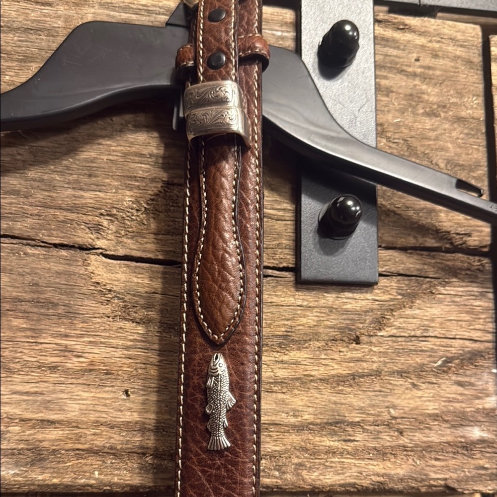 Elegant Brown Leather Belt with Silver Details